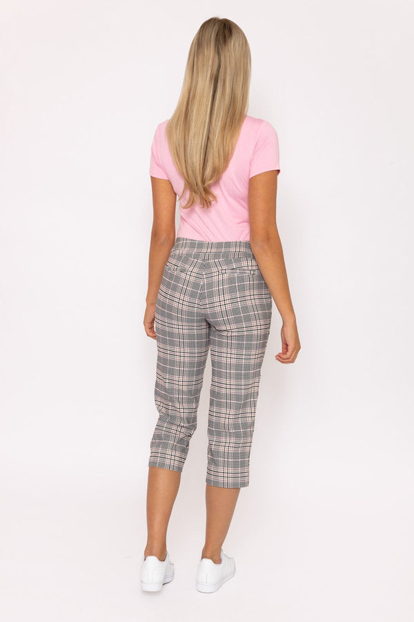 Carraig Donn Bengaline Check Crop Pants in Pink Print
