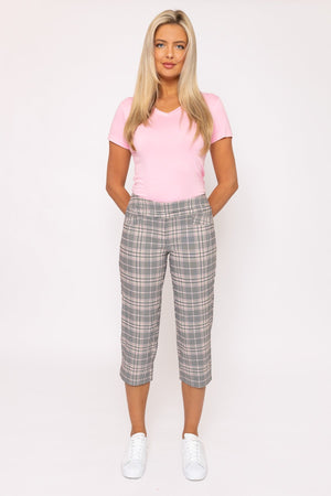 Carraig Donn Bengaline Check Crop Pants in Pink Print