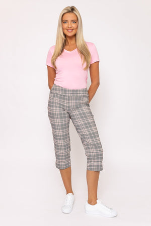 Carraig Donn Bengaline Check Crop Pants in Pink Print