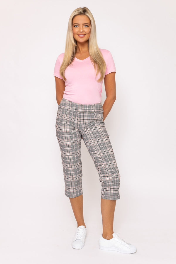 Carraig Donn Bengaline Check Crop Pants in Pink Print