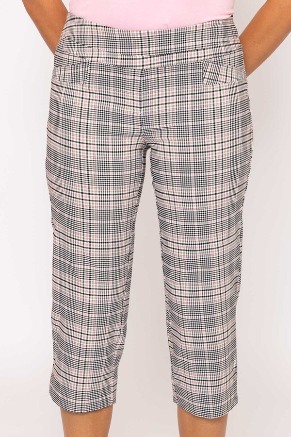 Carraig Donn Bengaline Check Crop Pants in Pink Print