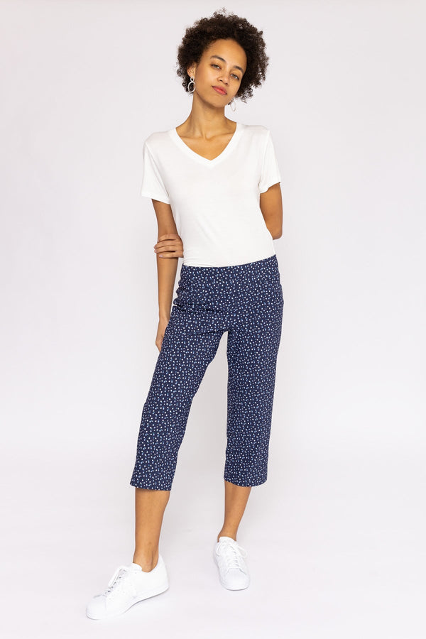 Carraig Donn Bengaline Crop Pants in Navy Print