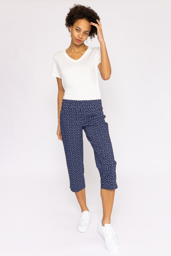 Carraig Donn Bengaline Crop Pants in Navy Print
