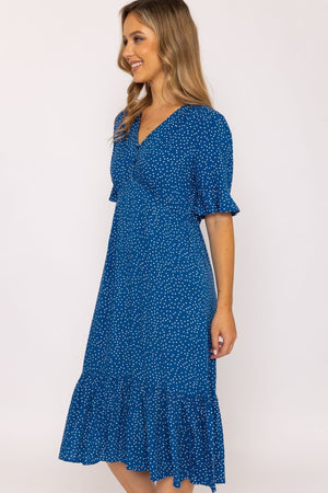 Carraig Donn Betty Midi Dress in Blue Print