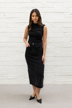 Carraig Donn Black Denim Midi Skirt