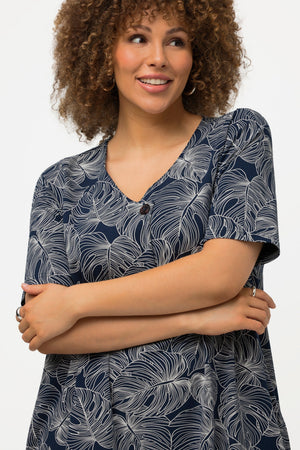 Carraig Donn Black Monstera Print Short Sleeve Midi Dress