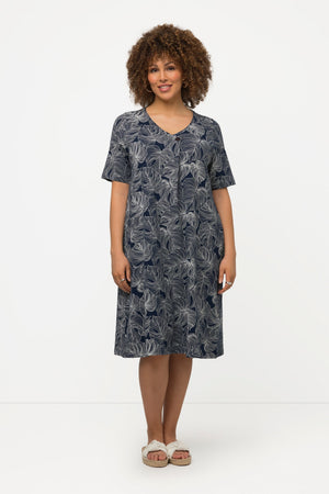 Carraig Donn Black Monstera Print Short Sleeve Midi Dress