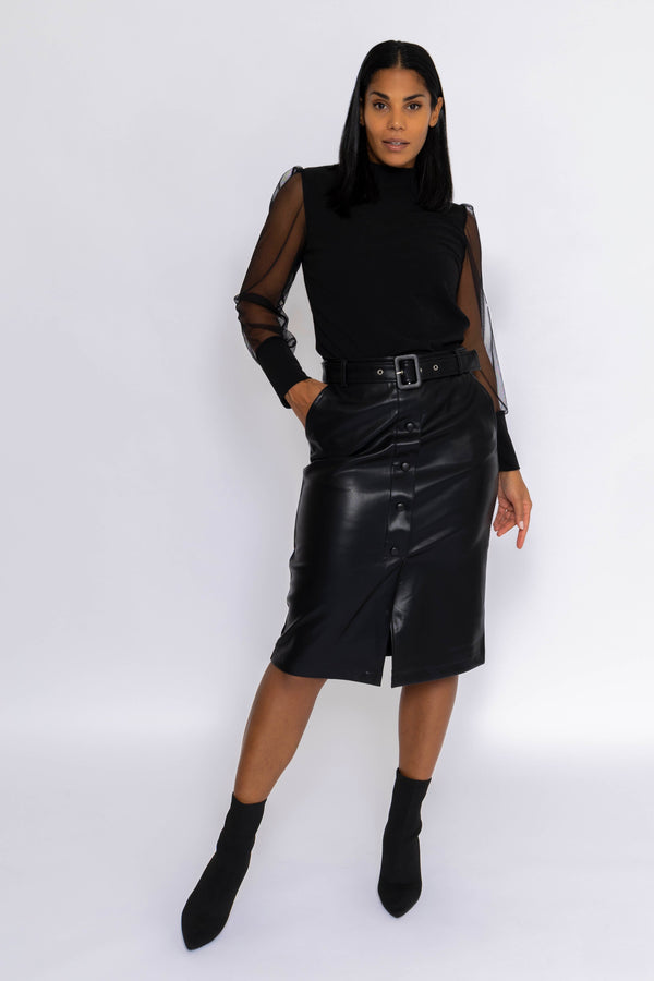 Carraig Donn Black PU Skirt