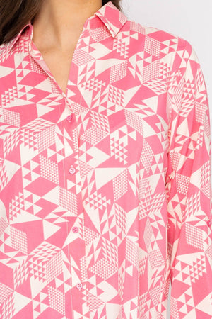 Carraig Donn Blouse in Pink Geo Print