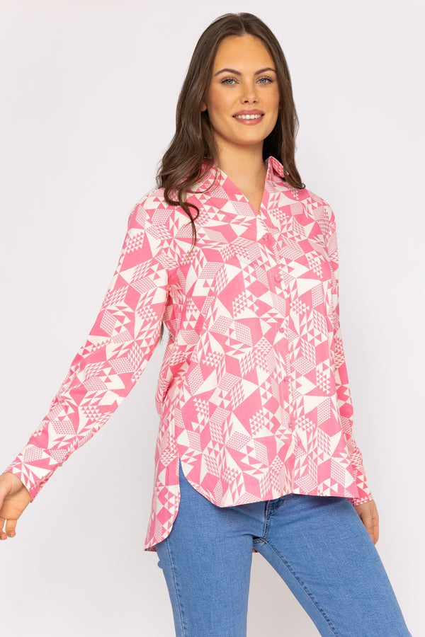 Carraig Donn Blouse in Pink Geo Print