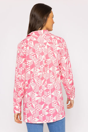 Carraig Donn Blouse in Pink Geo Print