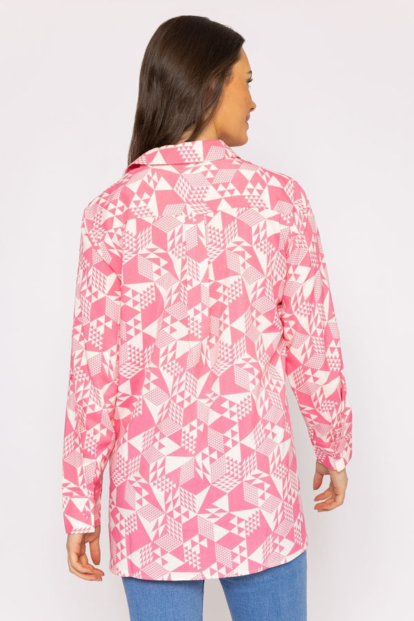 Carraig Donn Blouse in Pink Geo Print