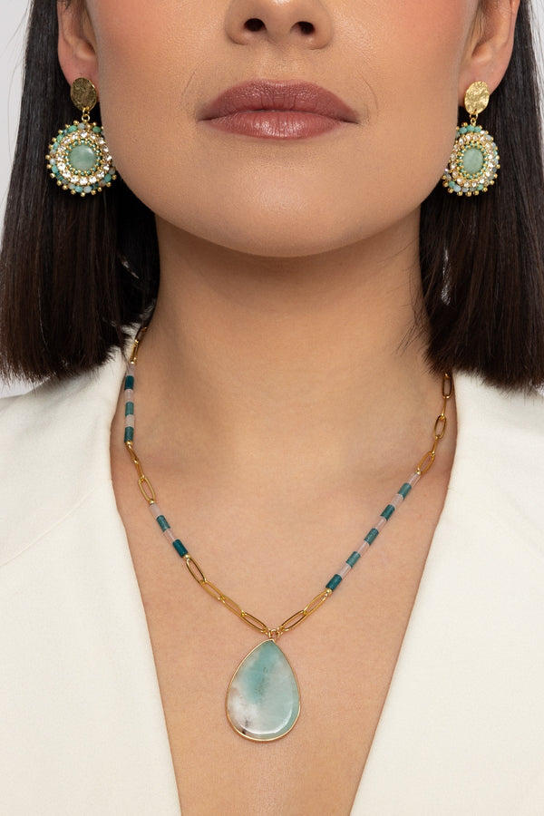 Carraig Donn Blue Amazon Gemstone Mid Length Necklace
