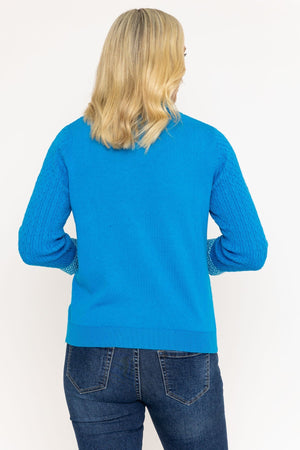 Carraig Donn Blue Cable Knit Sweater With Shirt Collar