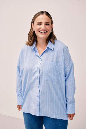 Carraig Donn Blue Cotton Long Sleeve Shirt