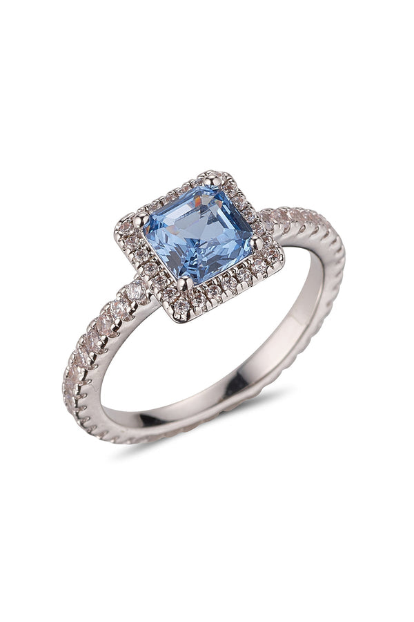Carraig Donn Blue CZ Rhodium Ring Size 7
