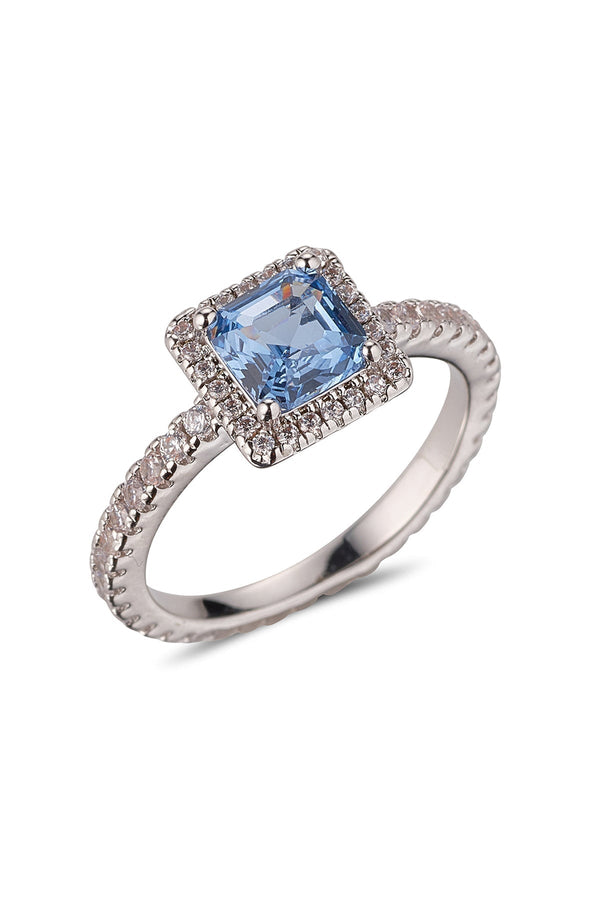 Carraig Donn Blue CZ Rhodium Ring Size 8