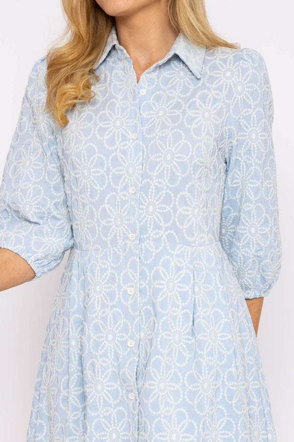 Carraig Donn Blue Floral Embroidery Midi Dress