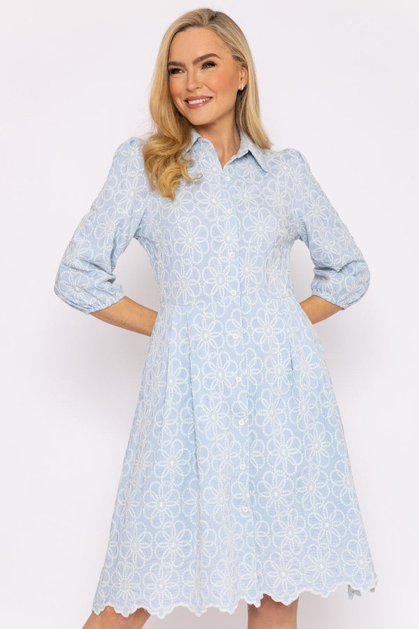 Carraig Donn Blue Floral Embroidery Midi Dress