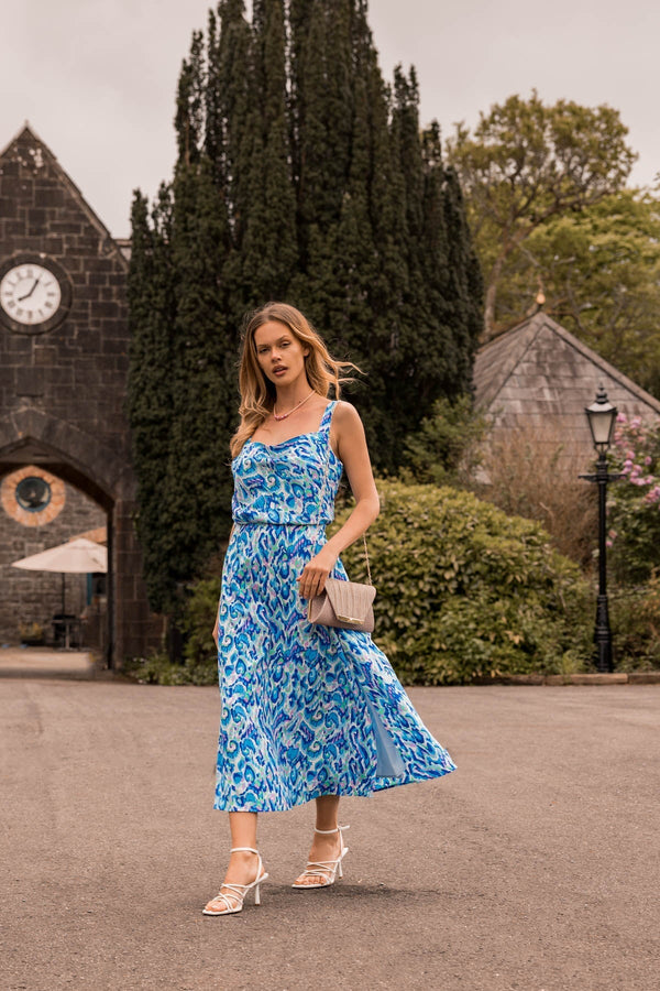 Carraig Donn Blue Lurex Print Midi Skirt
