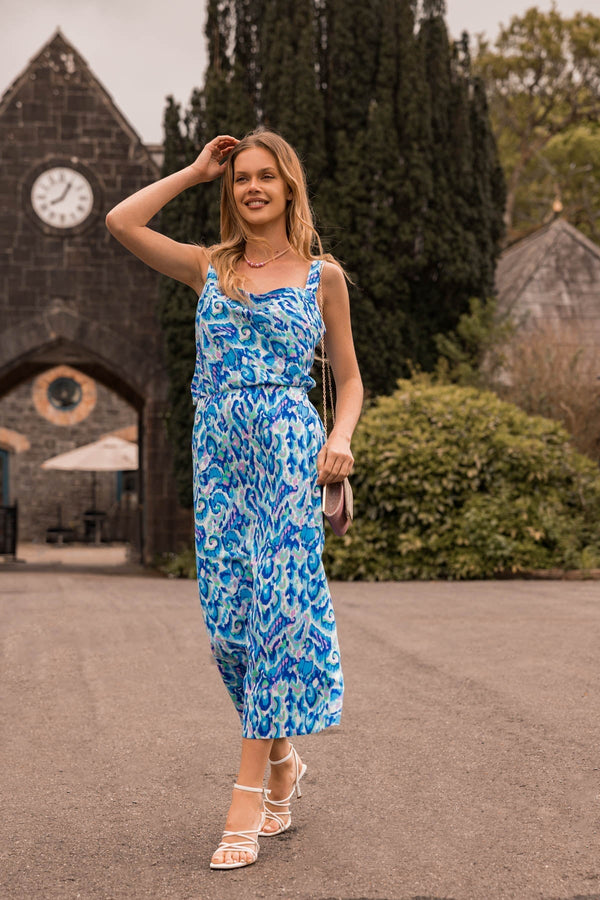 Carraig Donn Blue Lurex Print Midi Skirt