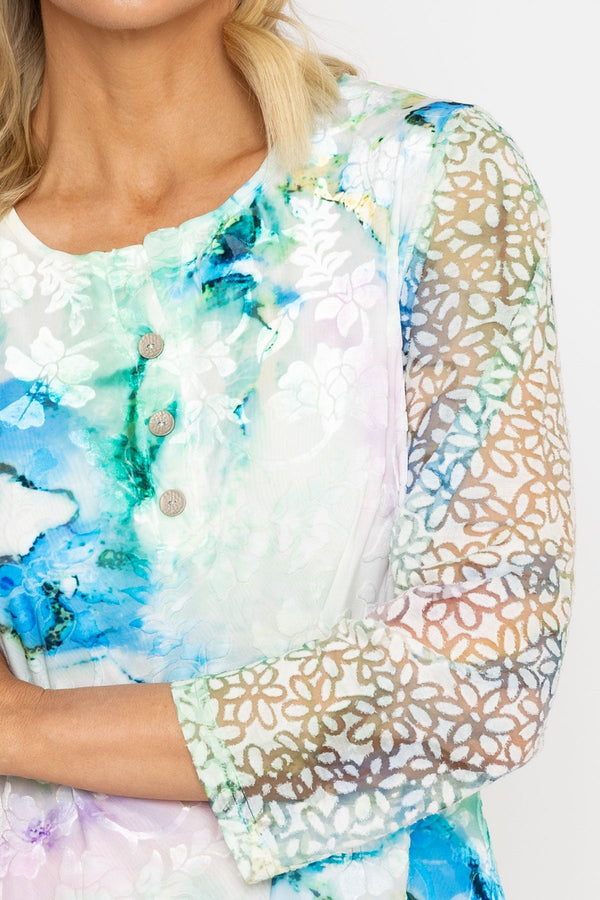 Carraig Donn Blue Printed Dovore Top