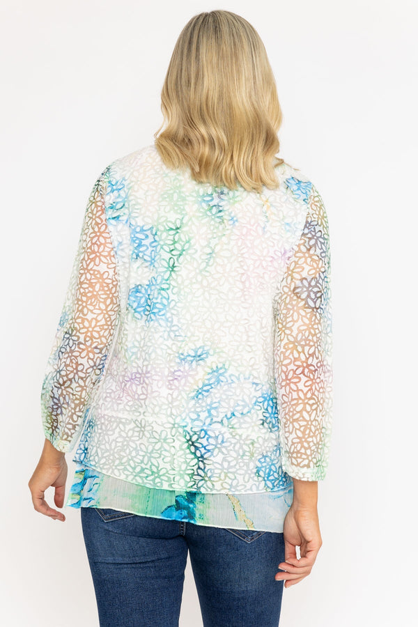 Carraig Donn Blue Printed Dovore Top