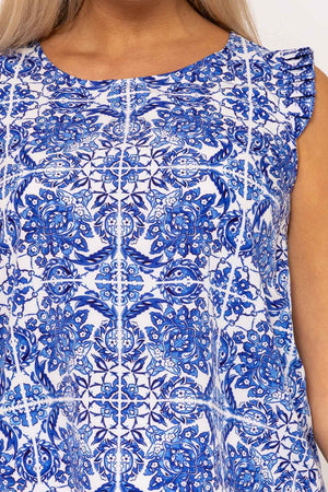 Carraig Donn Blue Ruffle Sleeveless Top