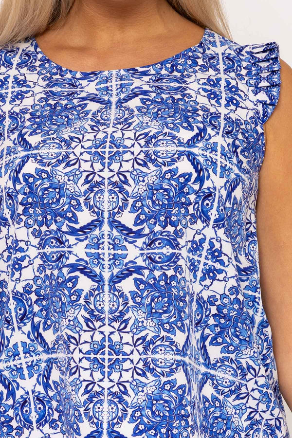 Carraig Donn Blue Ruffle Sleeveless Top
