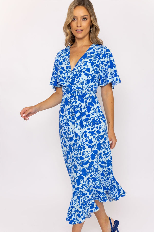 Carraig Donn Blue Ruffle Wrap Midi Dress