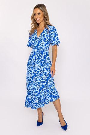 Carraig Donn Blue Ruffle Wrap Midi Dress