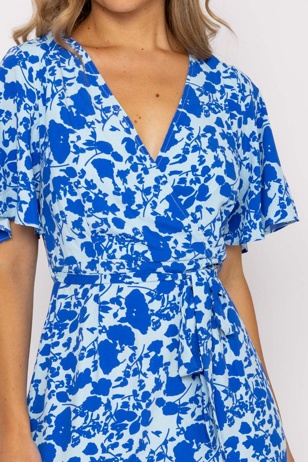 Carraig Donn Blue Ruffle Wrap Midi Dress