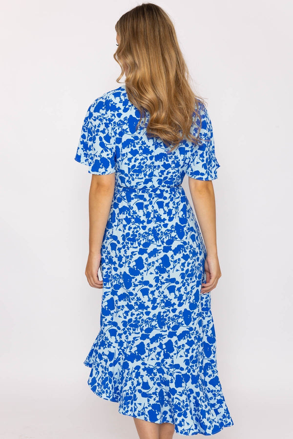 Carraig Donn Blue Ruffle Wrap Midi Dress