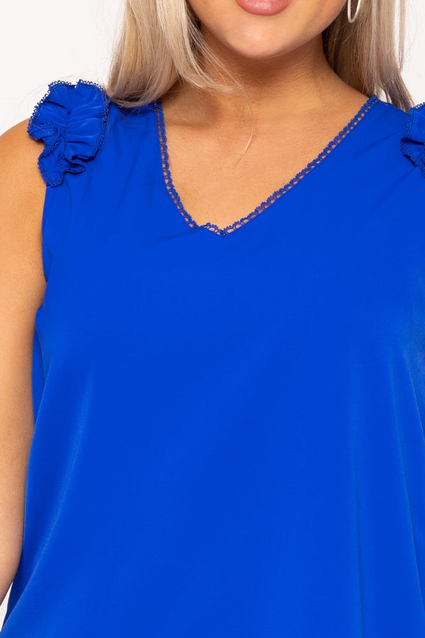 Carraig Donn Blue Sleeveless Ruffle Top