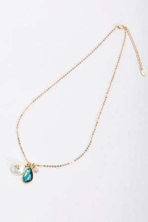 Carraig Donn Blue Stone and Pearl Gold Charm Necklace