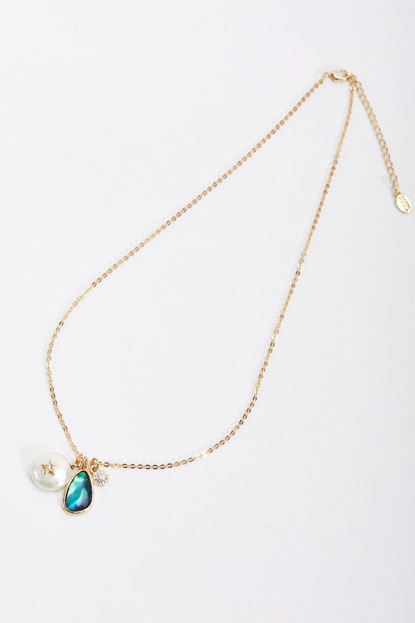 Carraig Donn Blue Stone and Pearl Gold Charm Necklace