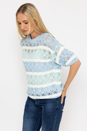 Carraig Donn Blue Stripe Knit Jumper
