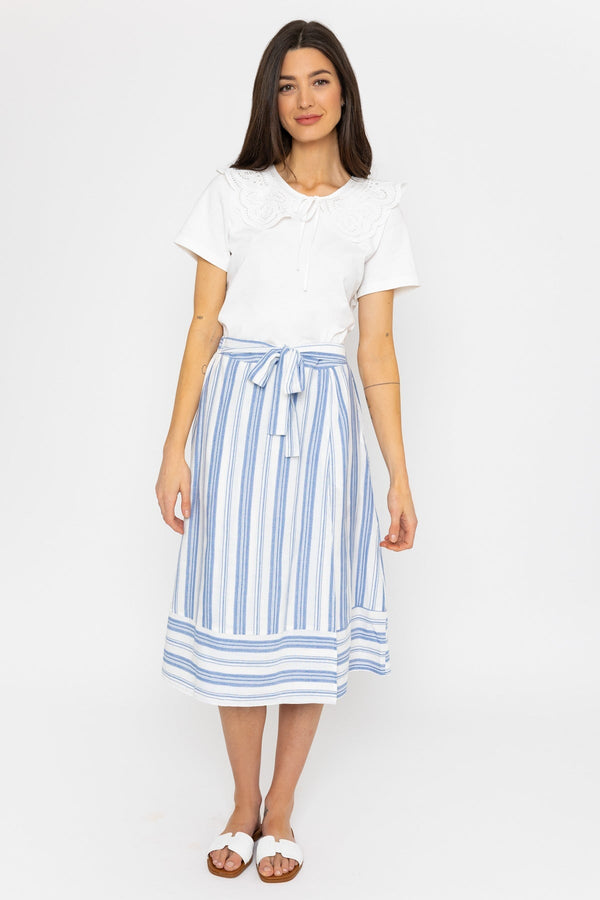 Carraig Donn Blue Stripe Midi Skirt With Tie