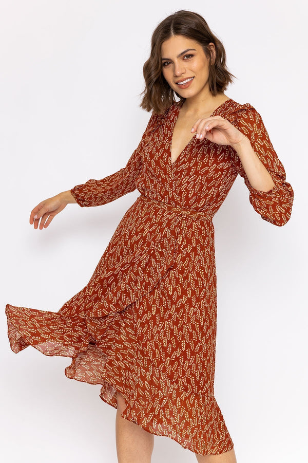 Carraig Donn Boho Wrap Dress in Rust