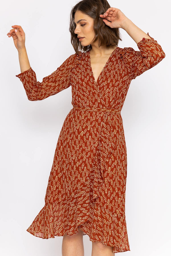 Carraig Donn Boho Wrap Dress in Rust