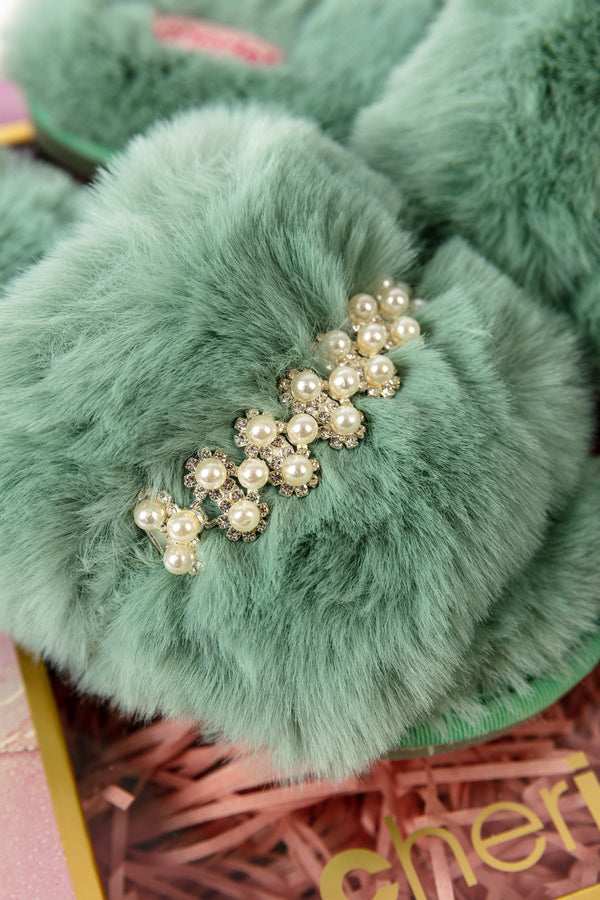 Carraig Donn Boxed Embellished Slippers in Green