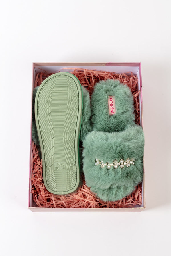 Carraig Donn Boxed Embellished Slippers in Green