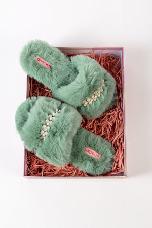 Carraig Donn Boxed Embellished Slippers in Green