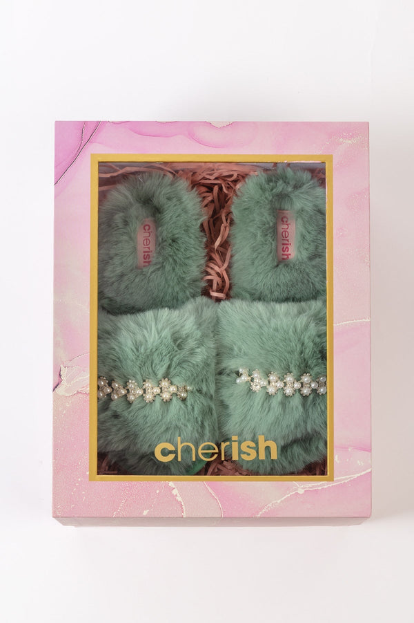 Carraig Donn Boxed Embellished Slippers in Green
