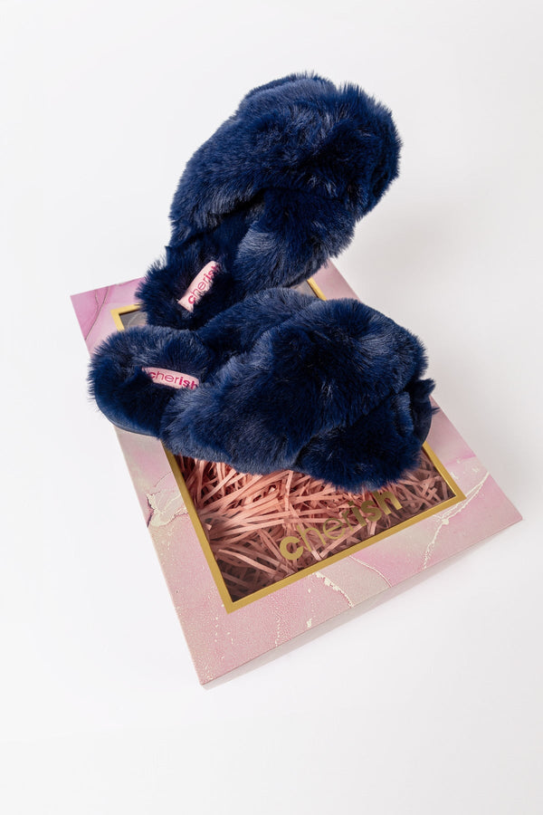 Carraig Donn Boxed Navy Faux Fur Quilted Slippers