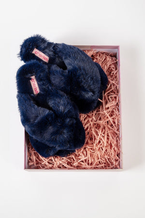 Carraig Donn Boxed Navy Faux Fur Quilted Slippers