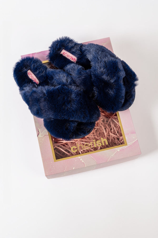 Carraig Donn Boxed Navy Faux Fur Quilted Slippers