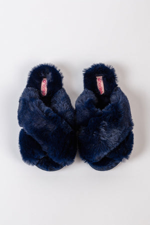 Carraig Donn Boxed Navy Faux Fur Quilted Slippers