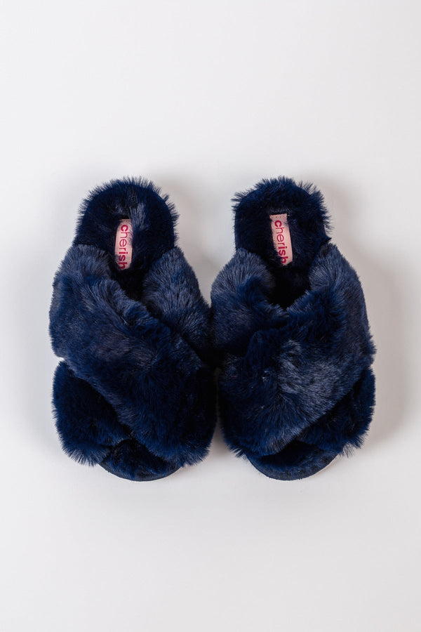 Carraig Donn Boxed Navy Faux Fur Quilted Slippers