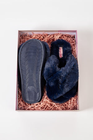 Carraig Donn Boxed Navy Faux Fur Quilted Slippers